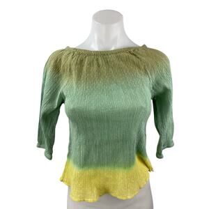 Fabindia Women's Multicolor Tie Dye 3/4 Sleeve Peasant Crop Blouse Top Size XS